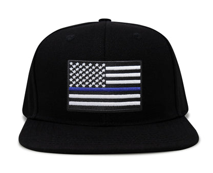 International Tie Thin Blue Line Flag Trucker Hat for Men and Women – Snapback Baseball Cap (Black Flatbill)