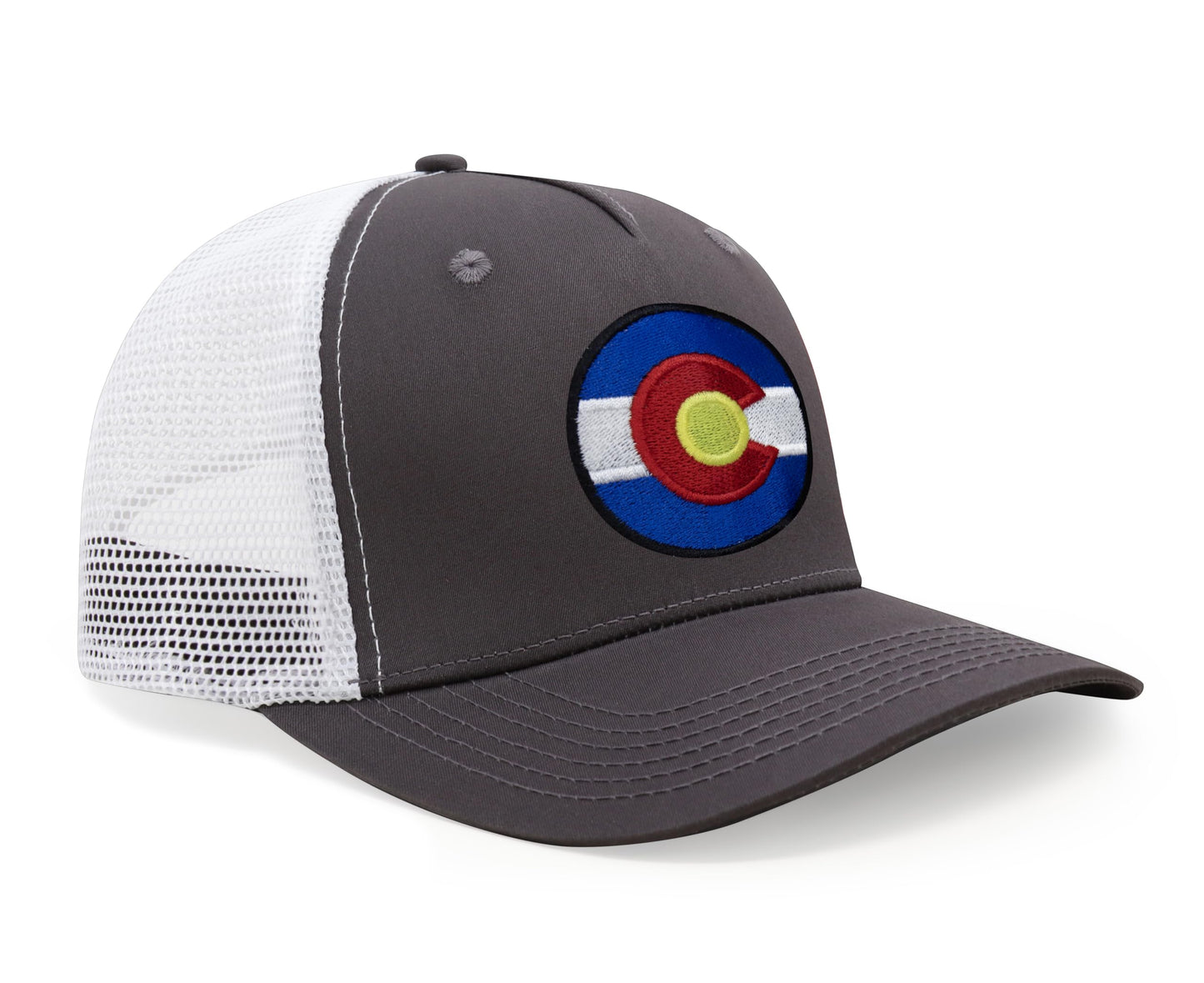 International Tie Stateline Flag Hat for Men and Women - Snapback Trucker Baseball Cap (Colorado, Grey White)