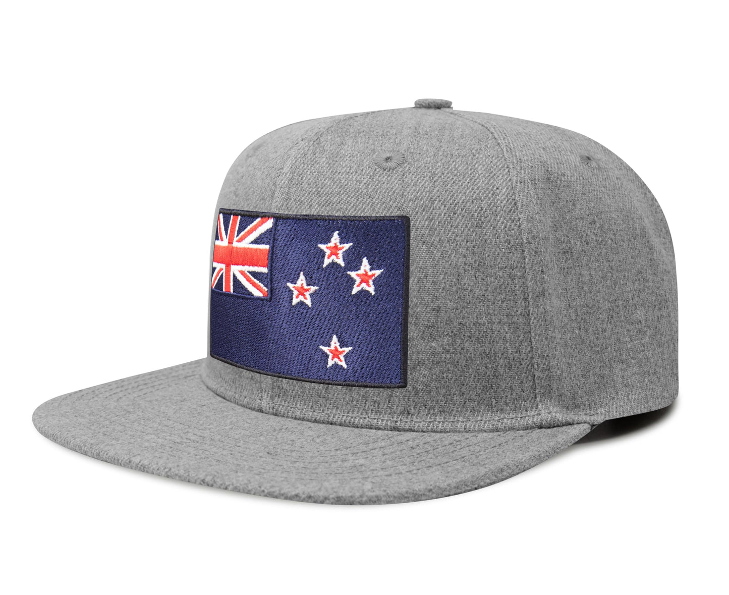 International Tie Country Hat for Men and Women, Adjustable Snapback Trucker Baseball Cap with Embroidered Patch (New Zealand, Grey Flatbill)