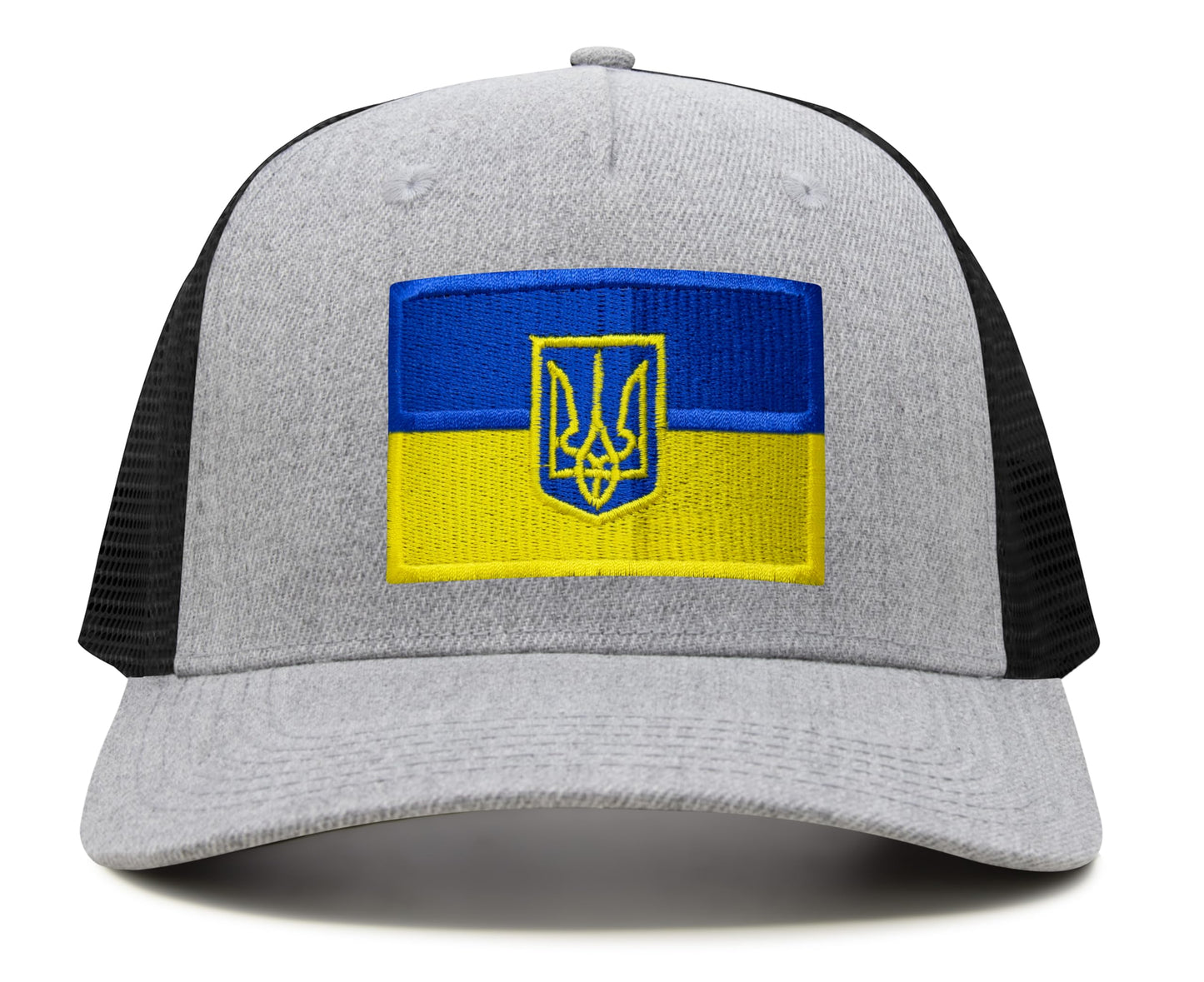 International Tie Country Hat for Men and Women, Adjustable Snapback Trucker Baseball Cap with Embroidered Patch (Ukraine, Grey Black)