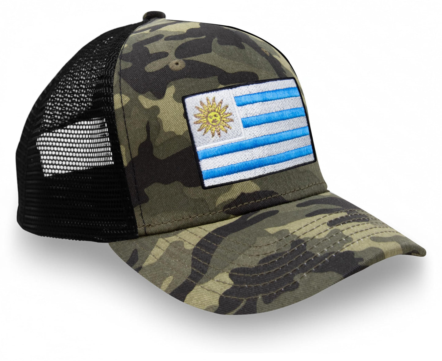 International Tie Country Hat for Men and Women, Adjustable Snapback Trucker Baseball Cap with Embroidered Patch (Uruguay, Camouflage)