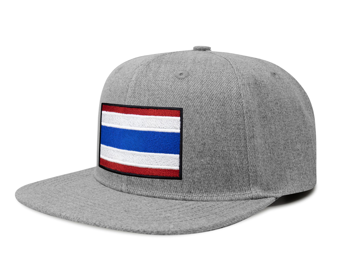 International Tie Country Hat for Men and Women, Adjustable Snapback Trucker Baseball Cap with Embroidered Patch (Thailand, Grey Flatbill) - International Tie