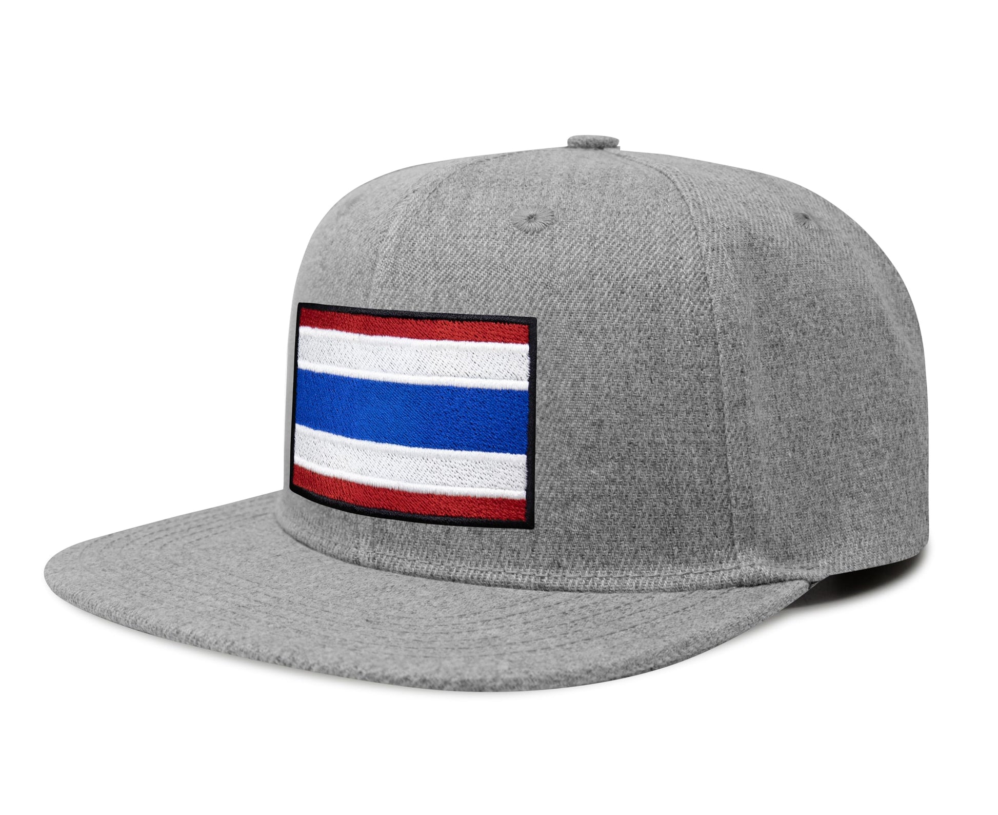 International Tie Country Hat for Men and Women, Adjustable Snapback Trucker Baseball Cap with Embroidered Patch (Thailand, Grey Flatbill) - International Tie