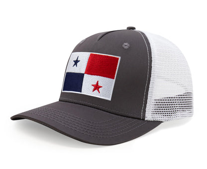 International Tie Panama Flag Hat for Men and Women - Adjustable Snapback Trucker Baseball Cap (Grey White)