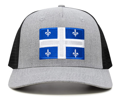 International Tie State Hat for Men and Women, Adjustable Snapback Trucker Baseball Cap with Embroidered Patch (Quebec, Grey Black)