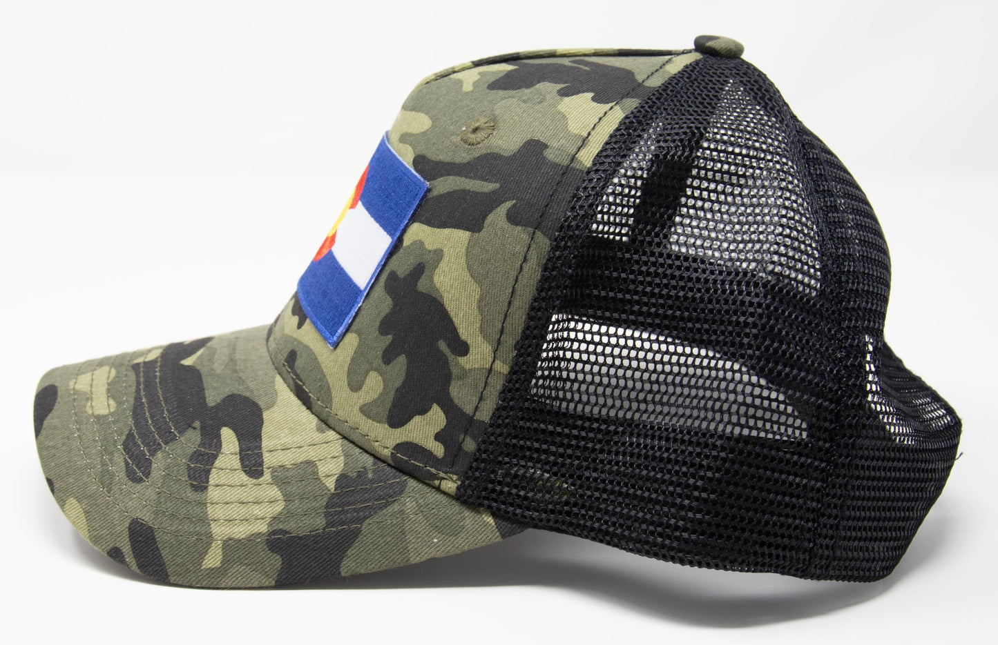 Colorado Flag Trucker Baseball Snapback Hat (Camouflage) - International Tie