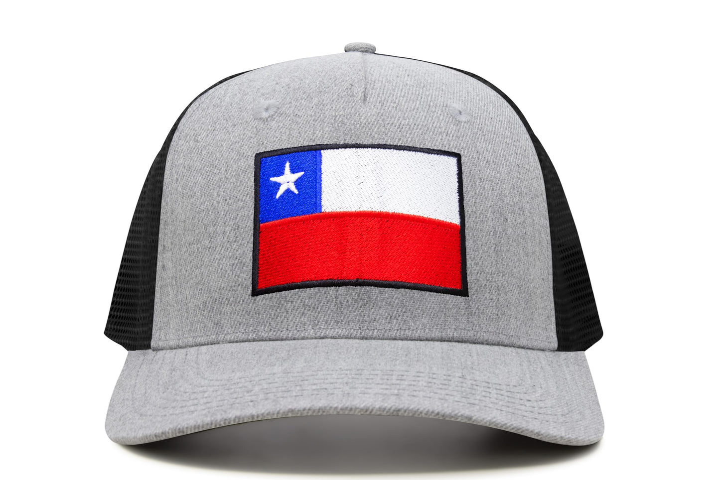 International Tie Country Hat for Men and Women, Adjustable Snapback Trucker Baseball Cap with Embroidered Patch (Chile, Grey Black)