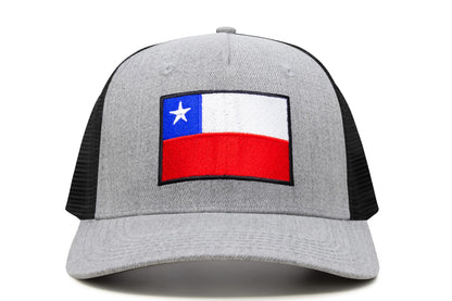 International Tie Country Hat for Men and Women, Adjustable Snapback Trucker Baseball Cap with Embroidered Patch (Chile, Grey Black)