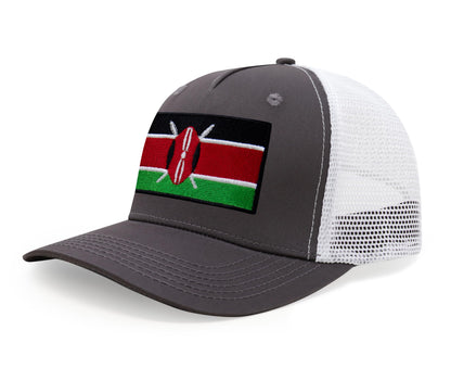 International Tie Kenya Flag Hat for Men and Women - Adjustable Snapback Trucker Baseball Cap (Grey White)