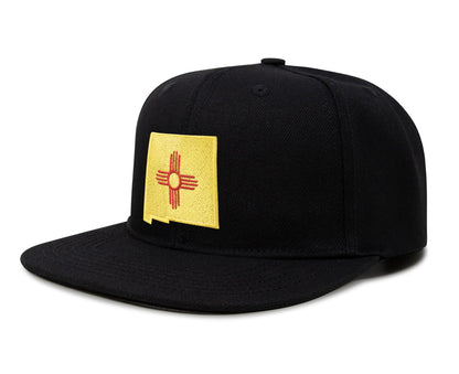 International Tie Stateline Flag Hat for Men and Women - Snapback Trucker Baseball Cap (New Mexico, Black Flatbill)