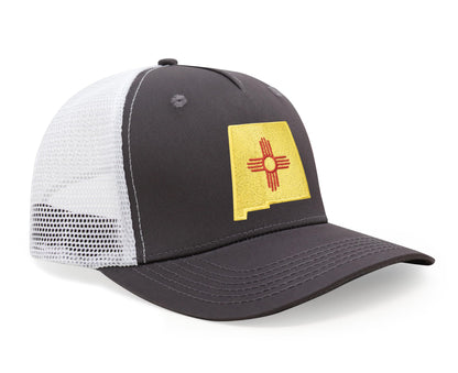 International Tie Stateline Flag Hat for Men and Women - Snapback Trucker Baseball Cap (New Mexico, Grey White)