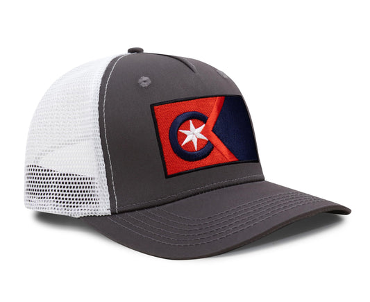 International Tie Cleveland Flag Hat for Men and Women - Adjustable Snapback Trucker Baseball Cap (Grey White)