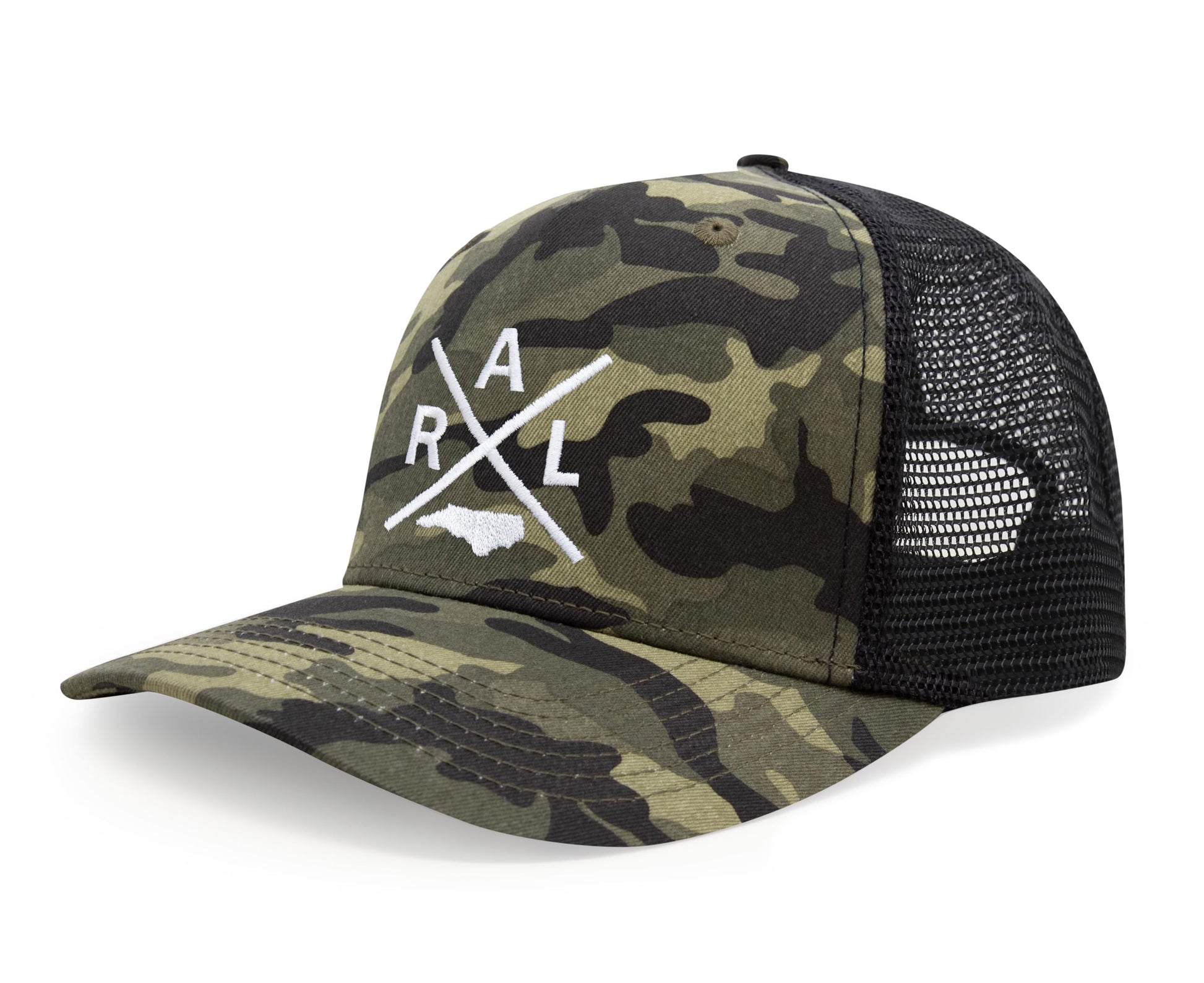International Tie State City Hat for Men and Women, Snapback Trucker Baseball Cap with Embroidered Cross Logo (Raleigh - RAL, Camouflage) - International Tie