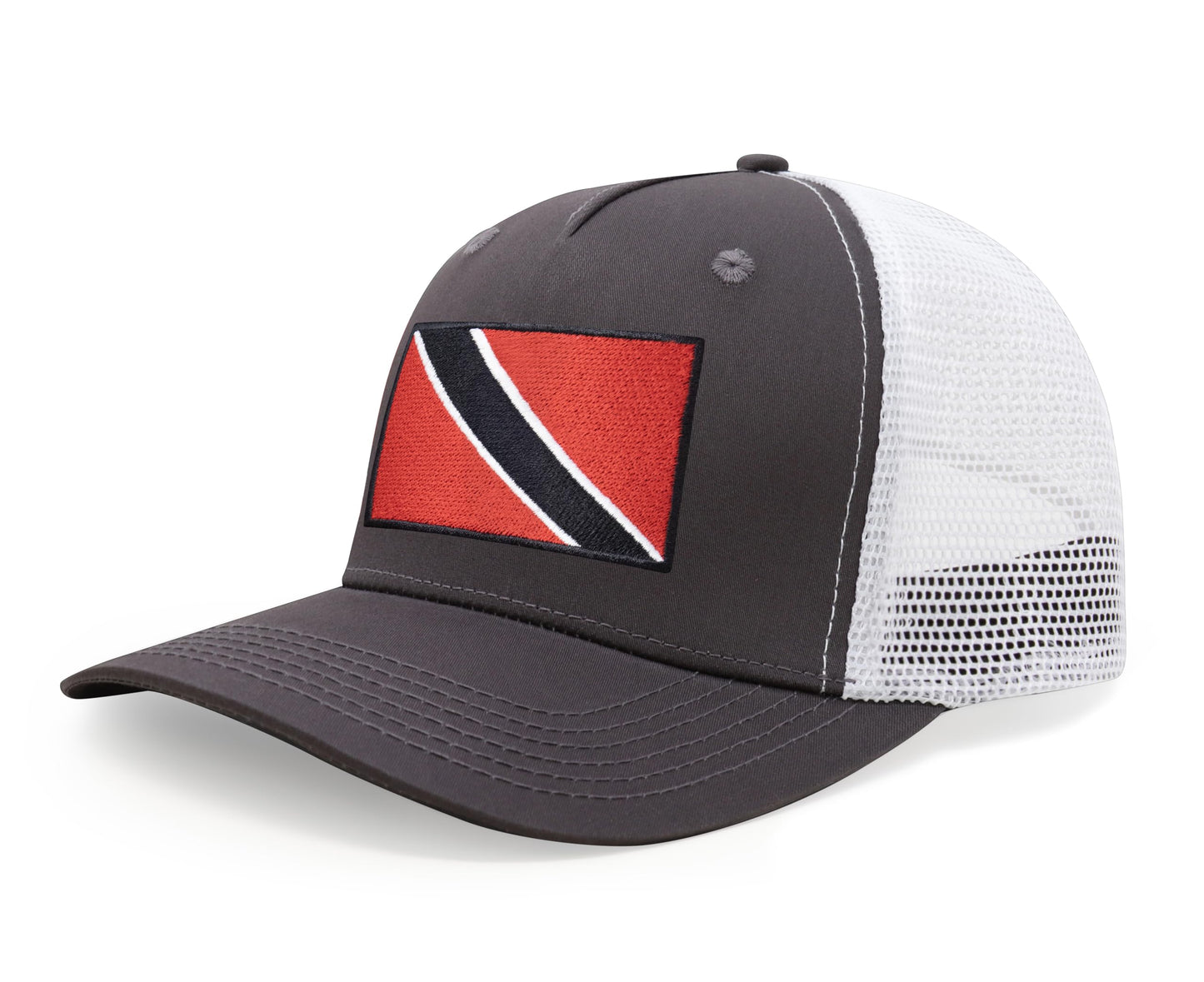 International Tie Country Hat for Men and Women, Adjustable Snapback Trucker Baseball Cap with Embroidered Patch (Trinidad and Tobago, Grey White) - International Tie