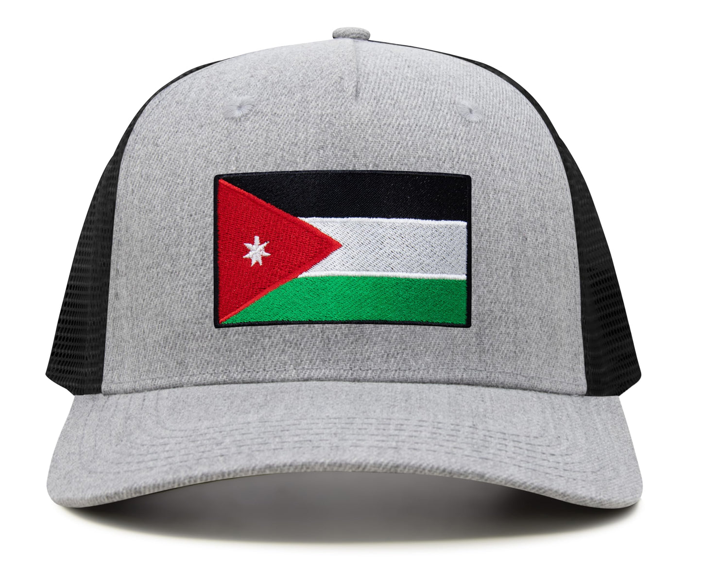 International Tie Country Hat for Men and Women, Adjustable Snapback Trucker Baseball Cap with Embroidered Patch (Jordan, Grey Black)