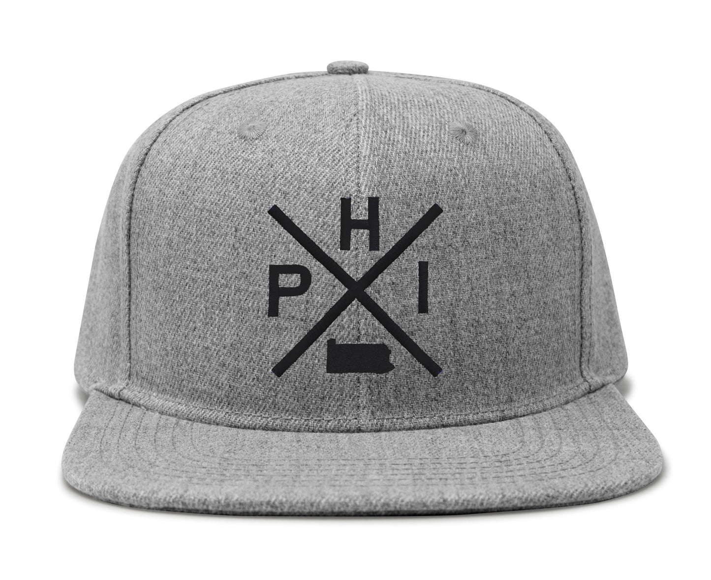 International Tie Philadelphia Hat for Men and Women, PHI Snapback Trucker Baseball Cap, Embroidered Cross Logo (Grey Flatbill)