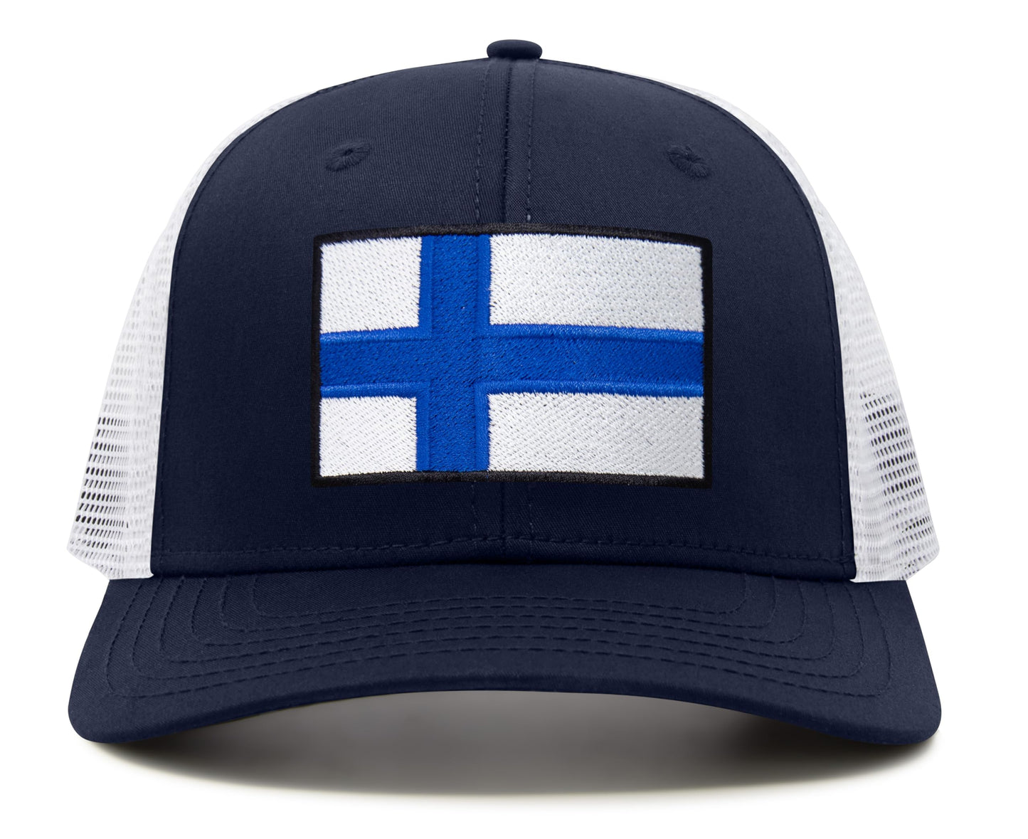 International Tie Premium Finland - Flag Patch Hat for Men and Women - Snapback Trucker Baseball Cap (Navy White)