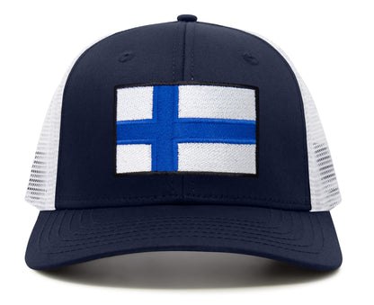International Tie Premium Finland - Flag Patch Hat for Men and Women - Snapback Trucker Baseball Cap (Navy White)