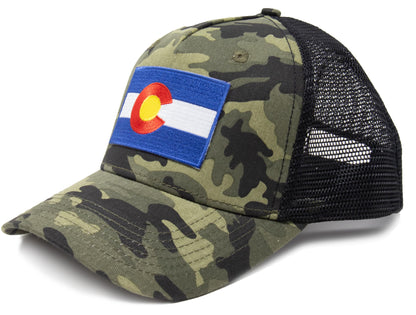 Colorado Flag Trucker Baseball Snapback Hat (Camouflage) - International Tie