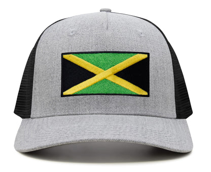 International Tie Premium Jamaica - Flag Patch Hat for Men and Women - Snapback Trucker Baseball Cap (Grey Black)