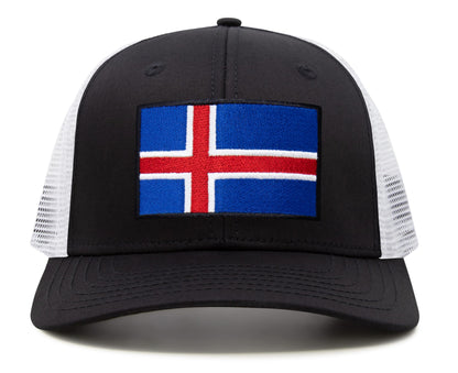 International Tie Iceland Flag Hat for Men and Women - Adjustable Snapback Trucker Baseball Cap (Black White)