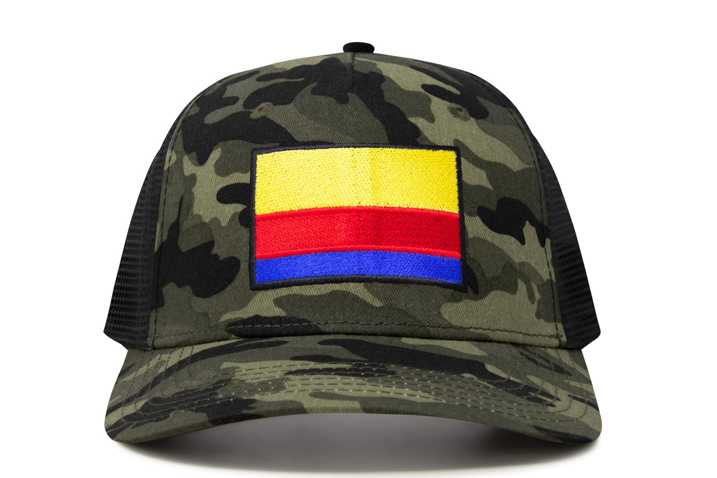 International Tie Country Hat for Men and Women, Adjustable Snapback Trucker Baseball Cap with Embroidered Patch (Colombia, Camouflage)