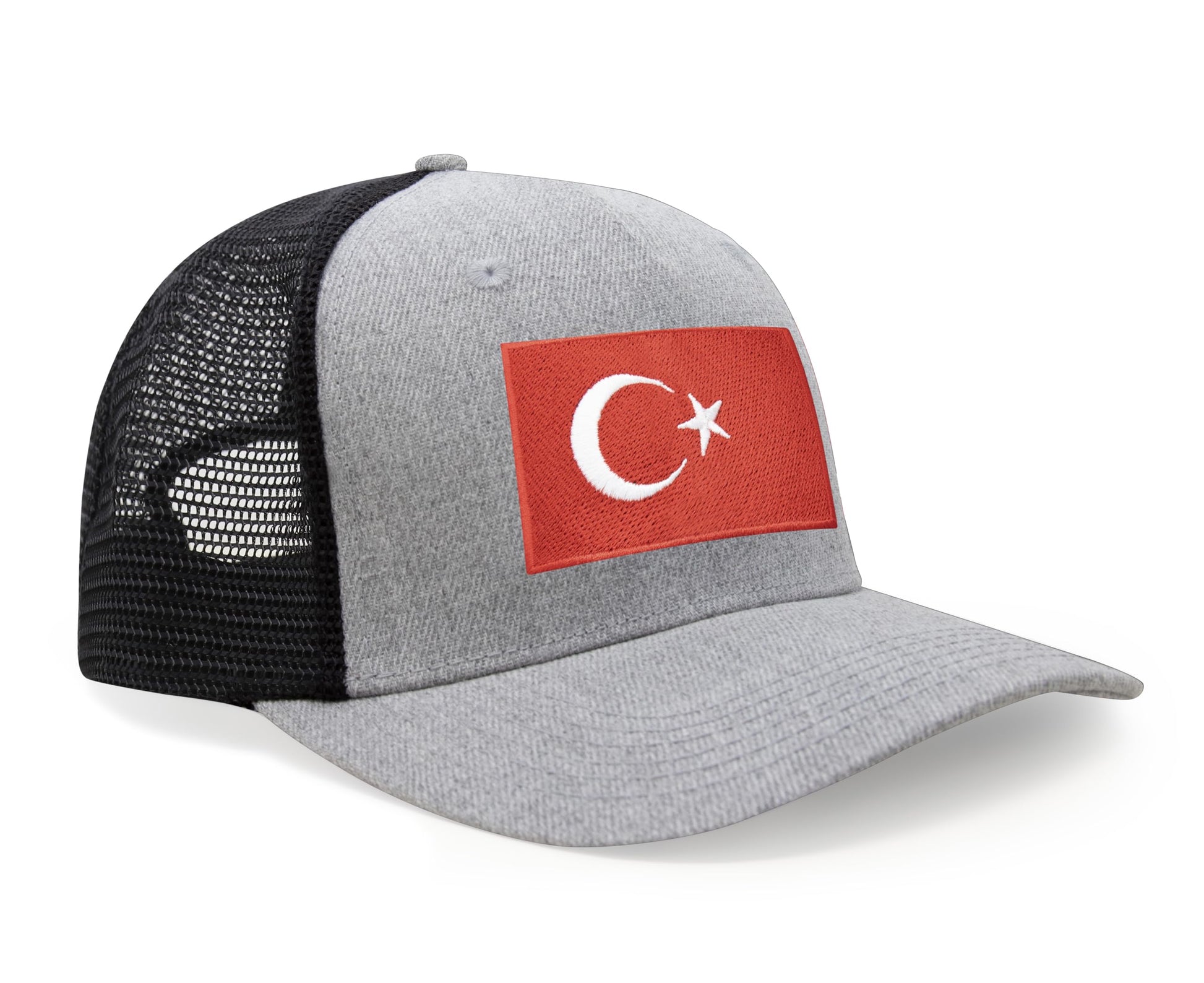 International Tie Country Hat for Men and Women, Adjustable Snapback Trucker Baseball Cap with Embroidered Patch (Turkey, Grey Black) - International Tie