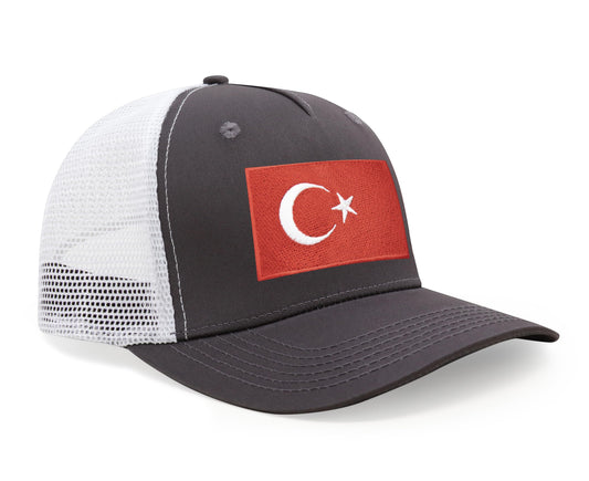 International Tie Country Hat for Men and Women, Adjustable Snapback Trucker Baseball Cap with Embroidered Patch (Turkey, Grey White) - International Tie
