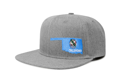 International Tie Stateline Flag Hat for Men and Women - Snapback Trucker Baseball Cap (Oklahoma Grey Flatbill)