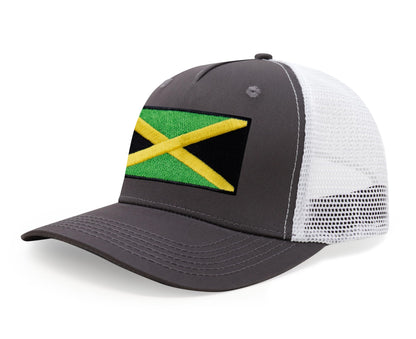 International Tie Jamaican Flag Hat for Men and Women - Jamaica Snapback Trucker Baseball Cap (Grey White)