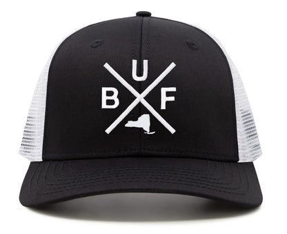 International Tie Texas Hat for Men and Women, BUF Snapback Trucker Baseball Cap, Embroidered Cross Logo (Black White)
