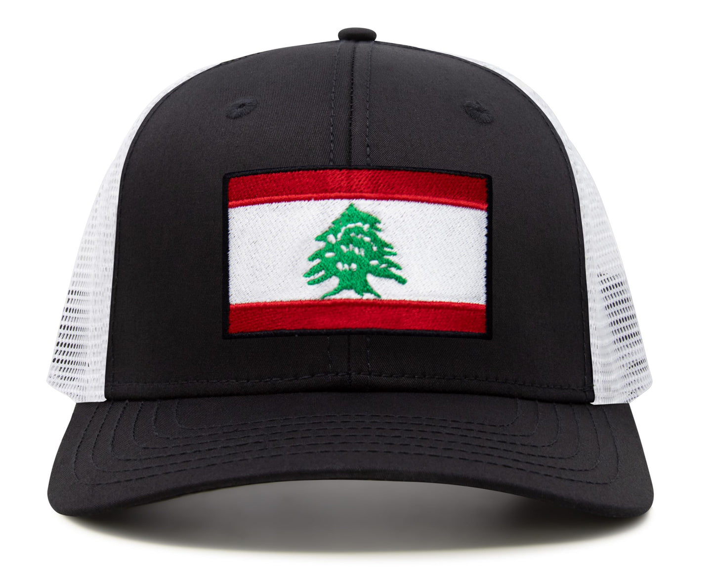 International Tie Lebanon Flag Hat for Men and Women - Adjustable Snapback Trucker Baseball Cap (Black White)
