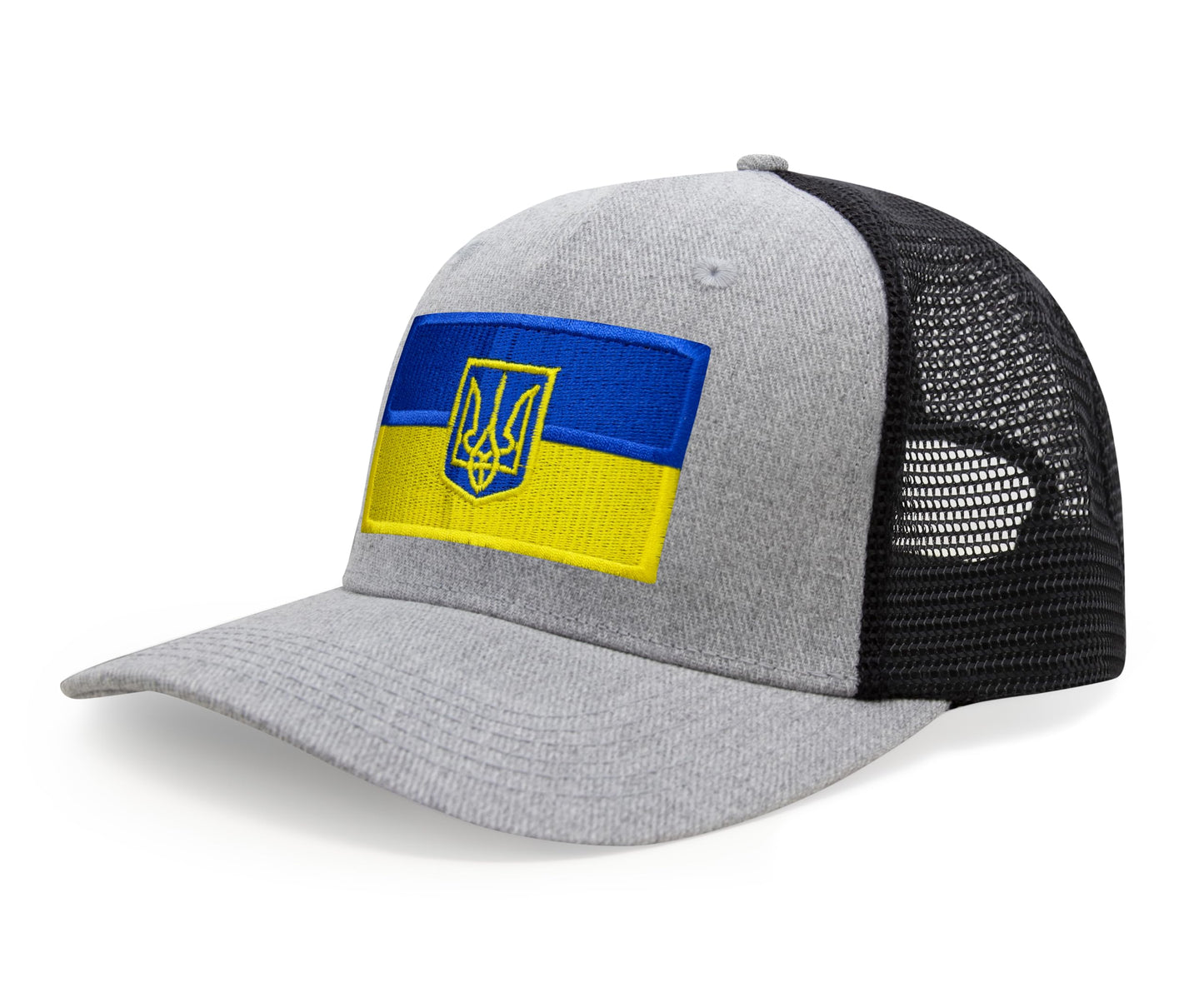 International Tie Country Hat for Men and Women, Adjustable Snapback Trucker Baseball Cap with Embroidered Patch (Ukraine, Grey Black)