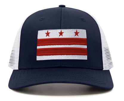 International Tie Premium Washington DC Flag Hat for Men and Women - Snapback Trucker Baseball Cap (Navy White)