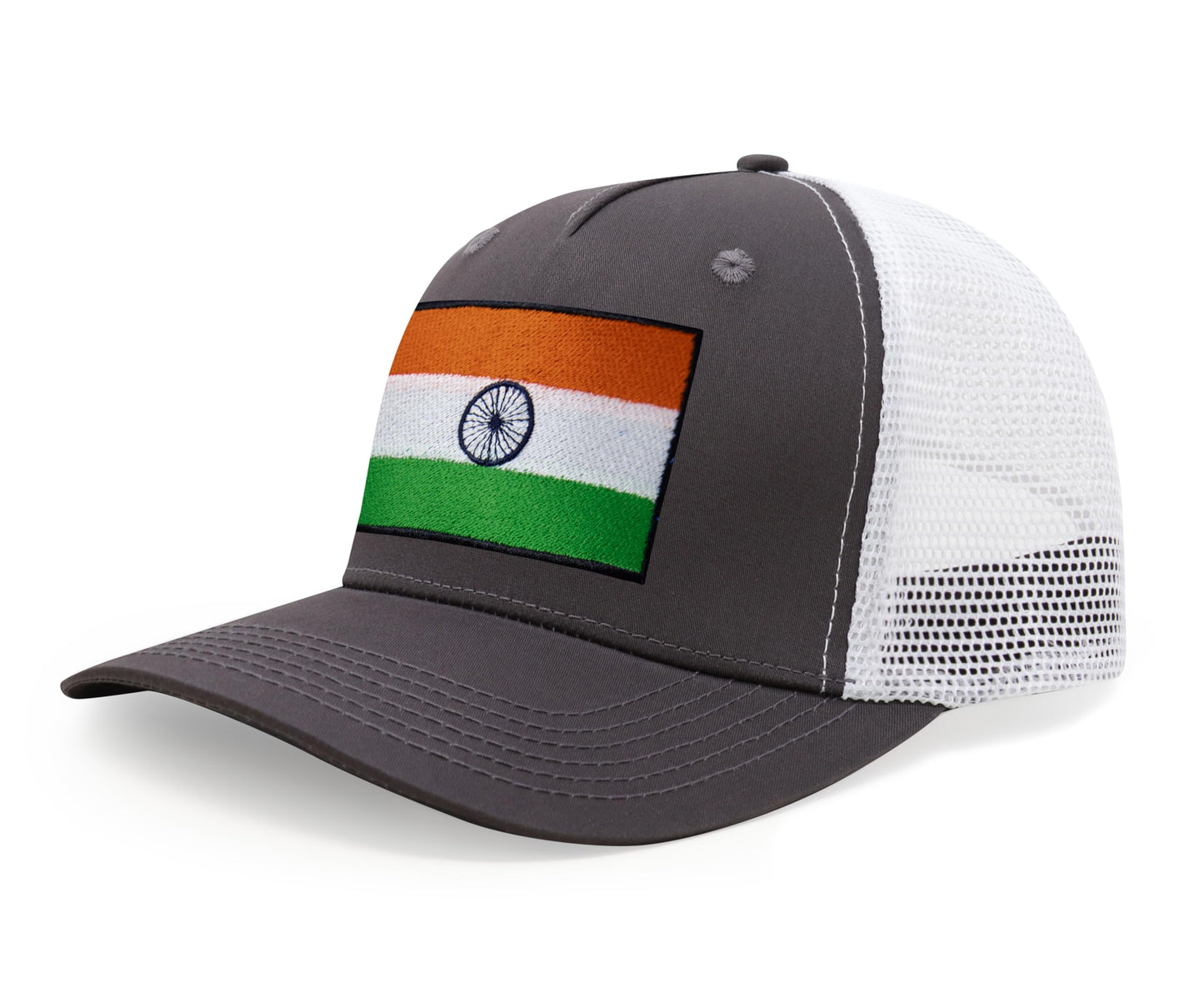 International Tie Indian Flag Hat for Men and Women - Adjustable India Snapback Trucker Baseball Cap (Grey White)
