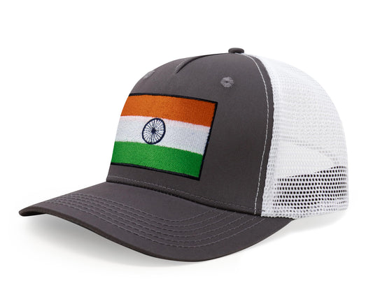 International Tie Indian Flag Hat for Men and Women - Adjustable India Snapback Trucker Baseball Cap (Grey White)