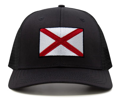 International Tie Premium Alabama Flag Hat for Men and Women - Snapback Trucker Baseball Cap (All Black)