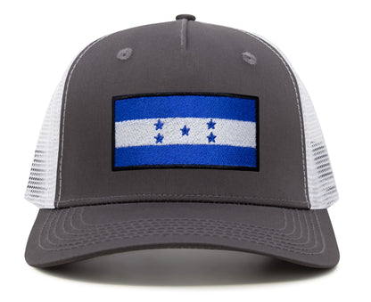 International Tie Honduras Flag Hat for Men and Women - Adjustable Snapback Trucker Baseball Cap (Grey White)