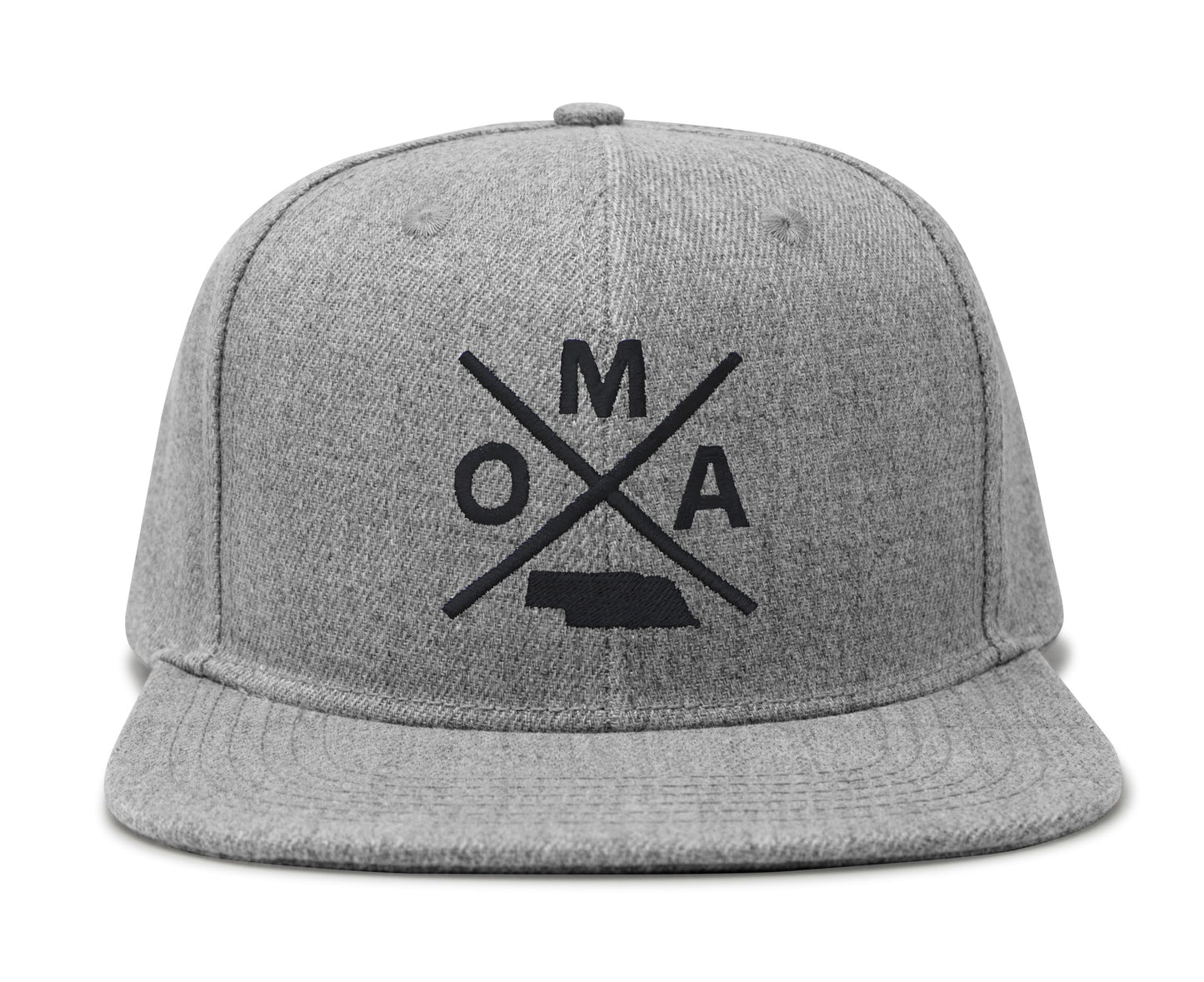 International Tie Hat for Men and Women, Snapback Trucker Baseball Cap, Embroidered Cross Logo (OMA - Omaha, Grey Flatbill) - International Tie