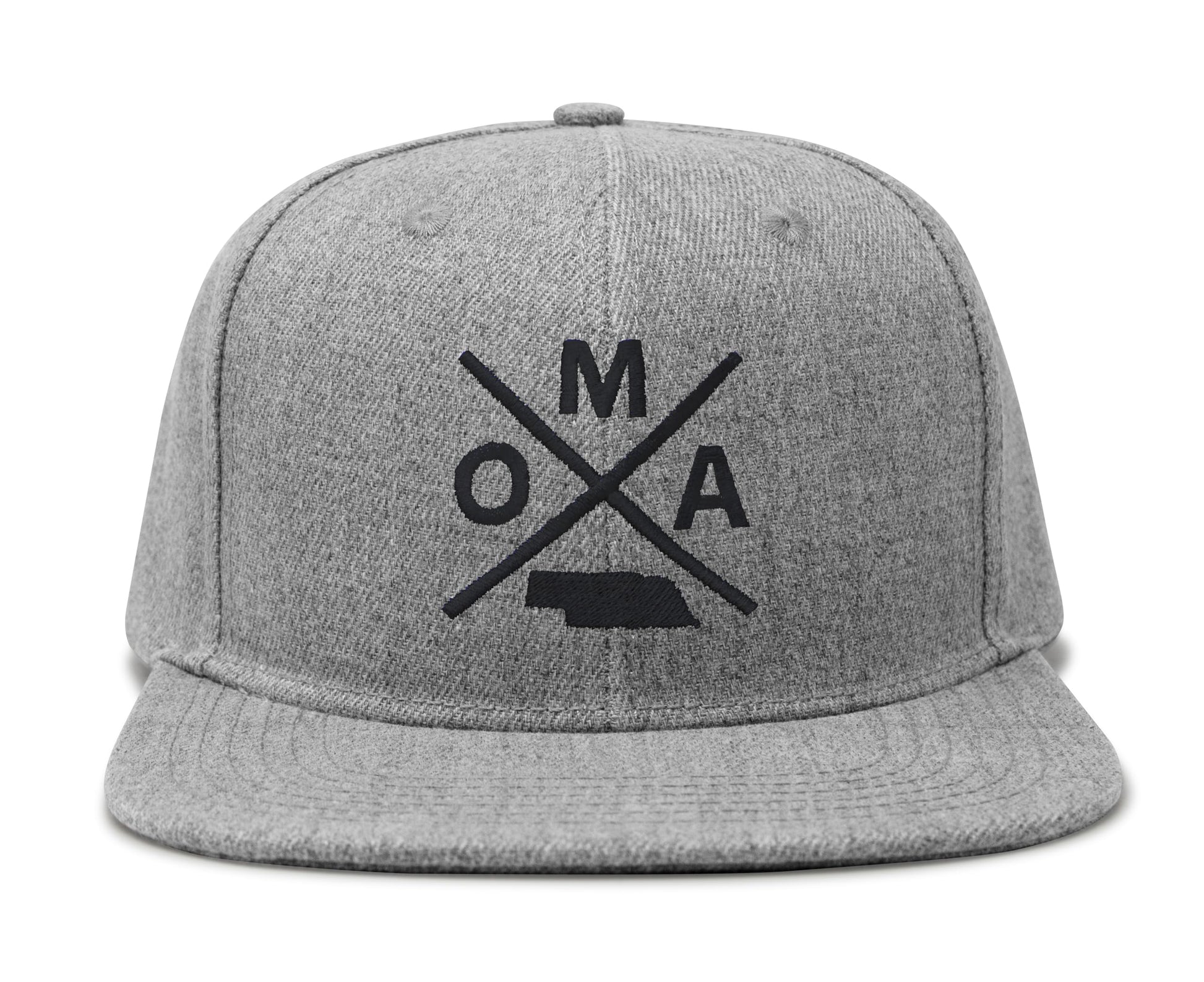 International Tie Hat for Men and Women, Snapback Trucker Baseball Cap, Embroidered Cross Logo (OMA - Omaha, Grey Flatbill) - International Tie