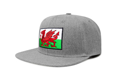 International Tie Country Hat for Men and Women, Adjustable Snapback Trucker Baseball Cap with Embroidered Patch (Wales, Grey Flatbill)