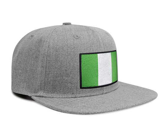 International Tie Country Hat for Men and Women, Adjustable Snapback Trucker Baseball Cap with Embroidered Patch (Nigeria, Grey Flatbill) - International Tie