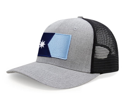 International Tie Premium Minnesota State Flag Hat for Men and Women - Snapback Trucker Baseball Cap (Grey Black)