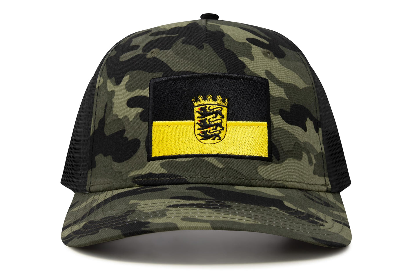 International Tie State Hat for Men and Women, Adjustable Snapback Trucker Baseball Cap with Embroidered Patch (Baden-Wurttemberg, Camouflage)