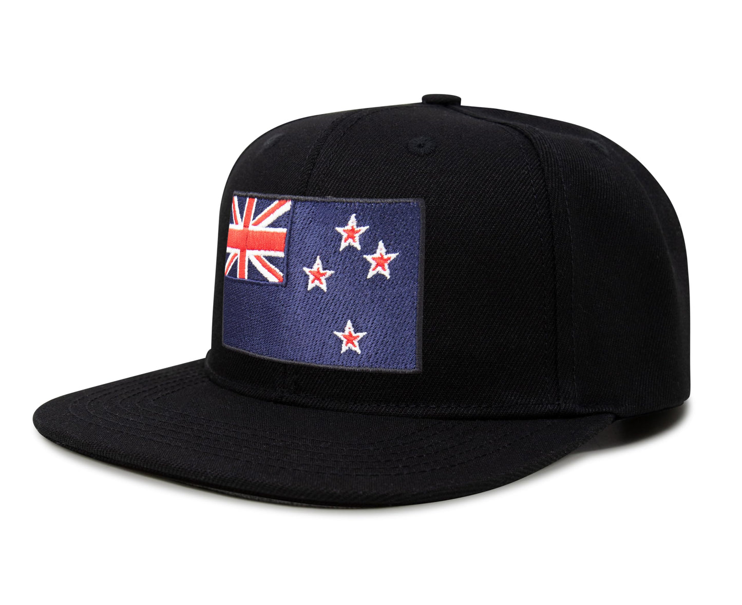 International Tie Country Hat for Men and Women, Adjustable Snapback Trucker Baseball Cap with Embroidered Patch (New Zealand, Black Flatbill)