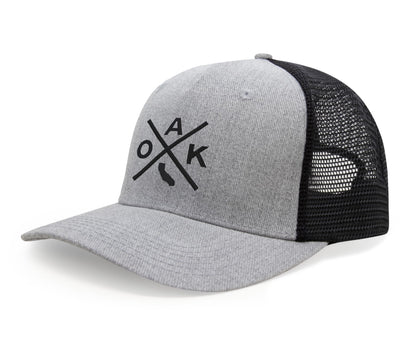 International Tie Hat for Men and Women, Adjustable Snapback Trucker Baseball Cap, Embroidered Cross Logo (OAK - Oakland, Grey Black)