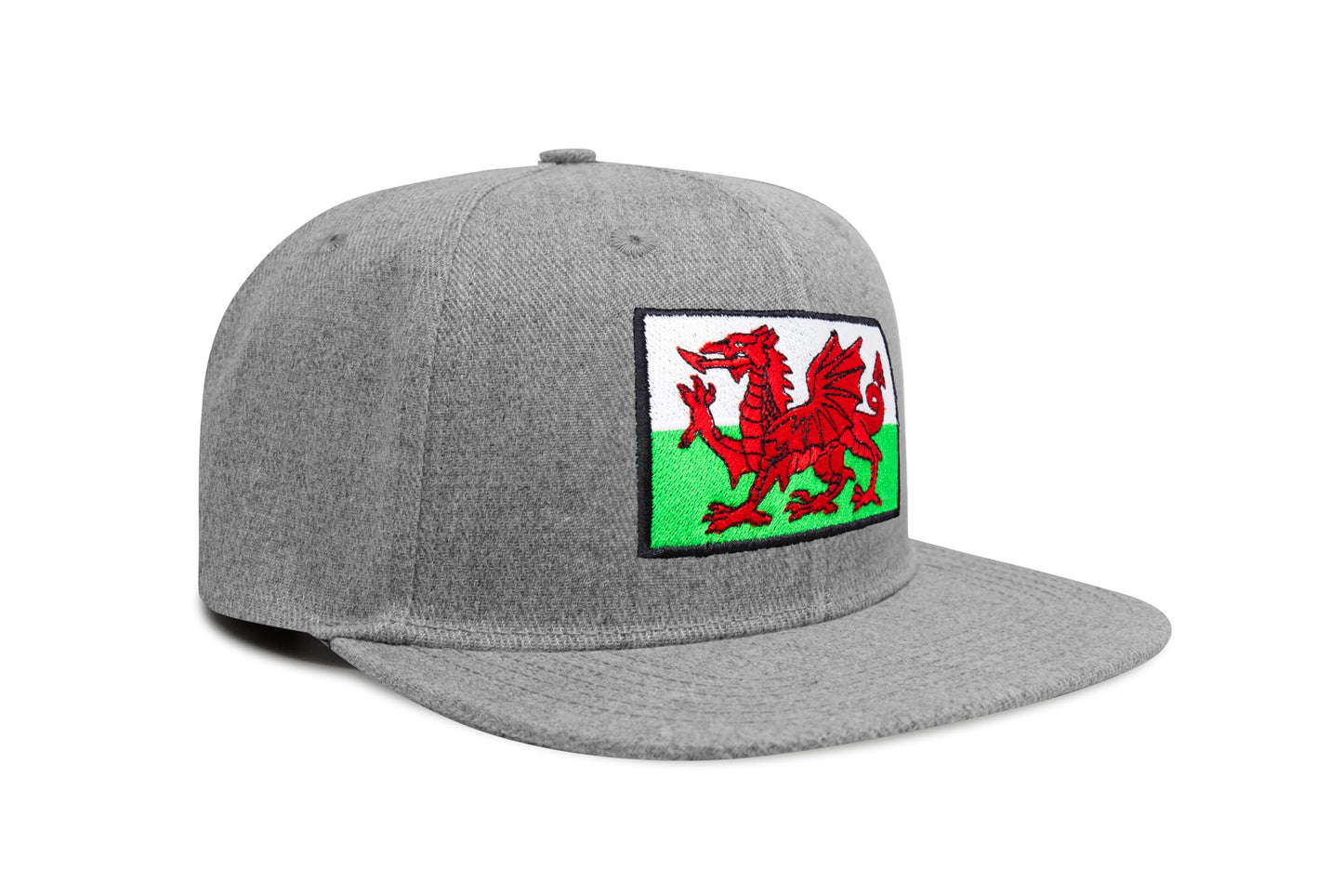 International Tie Country Hat for Men and Women, Adjustable Snapback Trucker Baseball Cap with Embroidered Patch (Wales, Grey Flatbill)