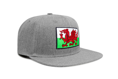 International Tie Country Hat for Men and Women, Adjustable Snapback Trucker Baseball Cap with Embroidered Patch (Wales, Grey Flatbill)
