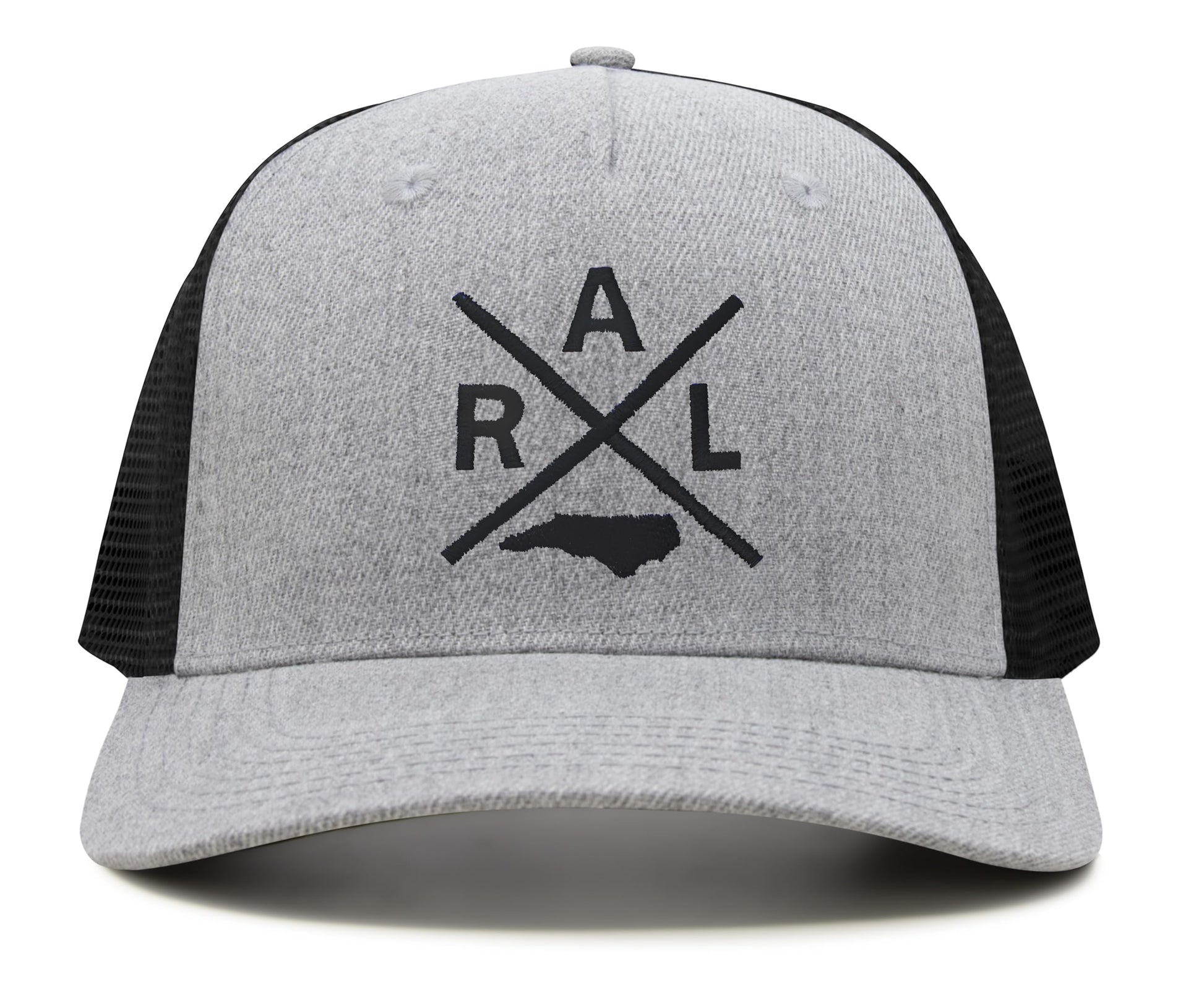 International Tie State City Hat for Men and Women, Snapback Trucker Baseball Cap with Embroidered Cross Logo (Raleigh - RAL, Grey Black) - International Tie