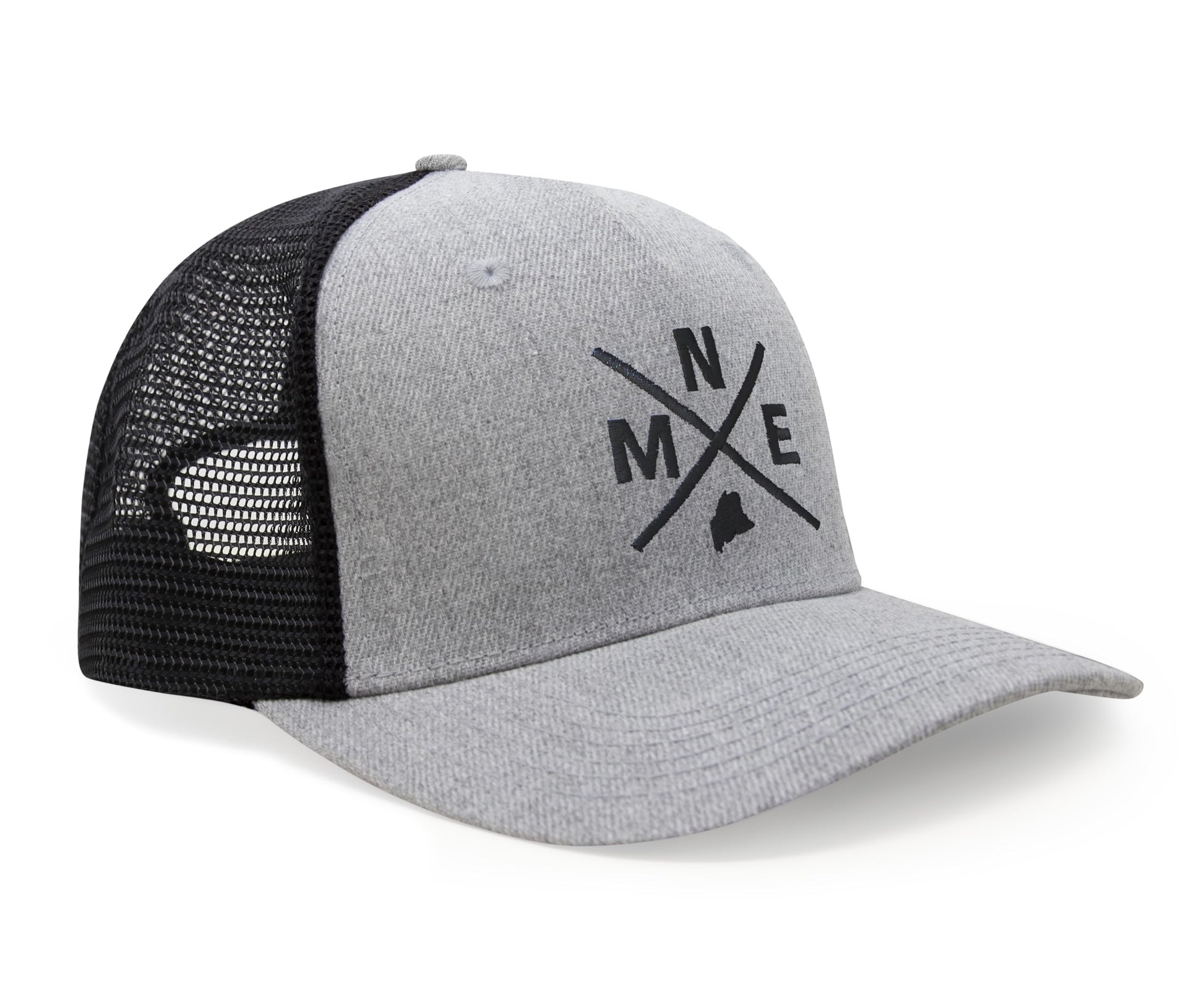 International Tie State City Hat for Men and Women, Snapback Trucker Baseball Cap with Embroidered Cross Logo (MNE - Maine, Grey Black) - International Tie
